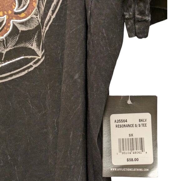 New AFFLICTION Resonance Double Eagle T-Shirt Black Lava Wash Gold Foil Men's 3X - Picture 7 of 7